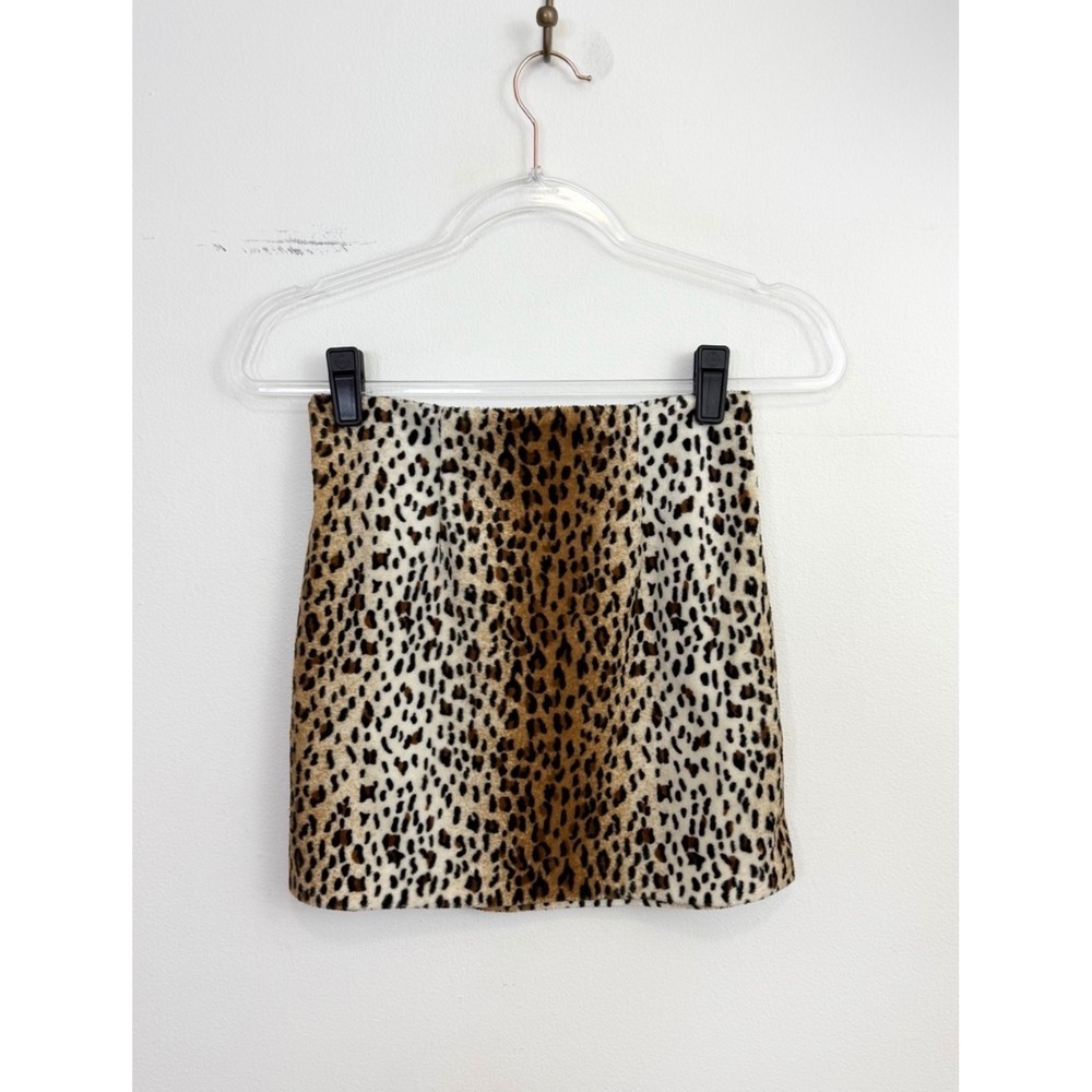 Vintage Y2K Amy Byer Leopard Faux Fur Mini Skirt Animal Print Women's XS